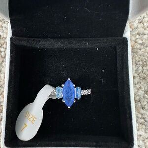Bomb Party Blue Marquise & Emerald-Cut Accent Ring – Size 7 – New With Tags